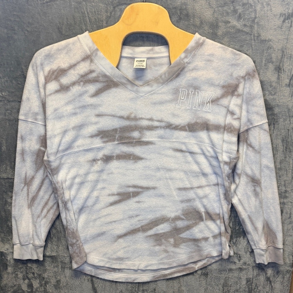 2154 | PINK Victoria's Secret Tie Dye V-Neck Fleece Pullover Blue Women M